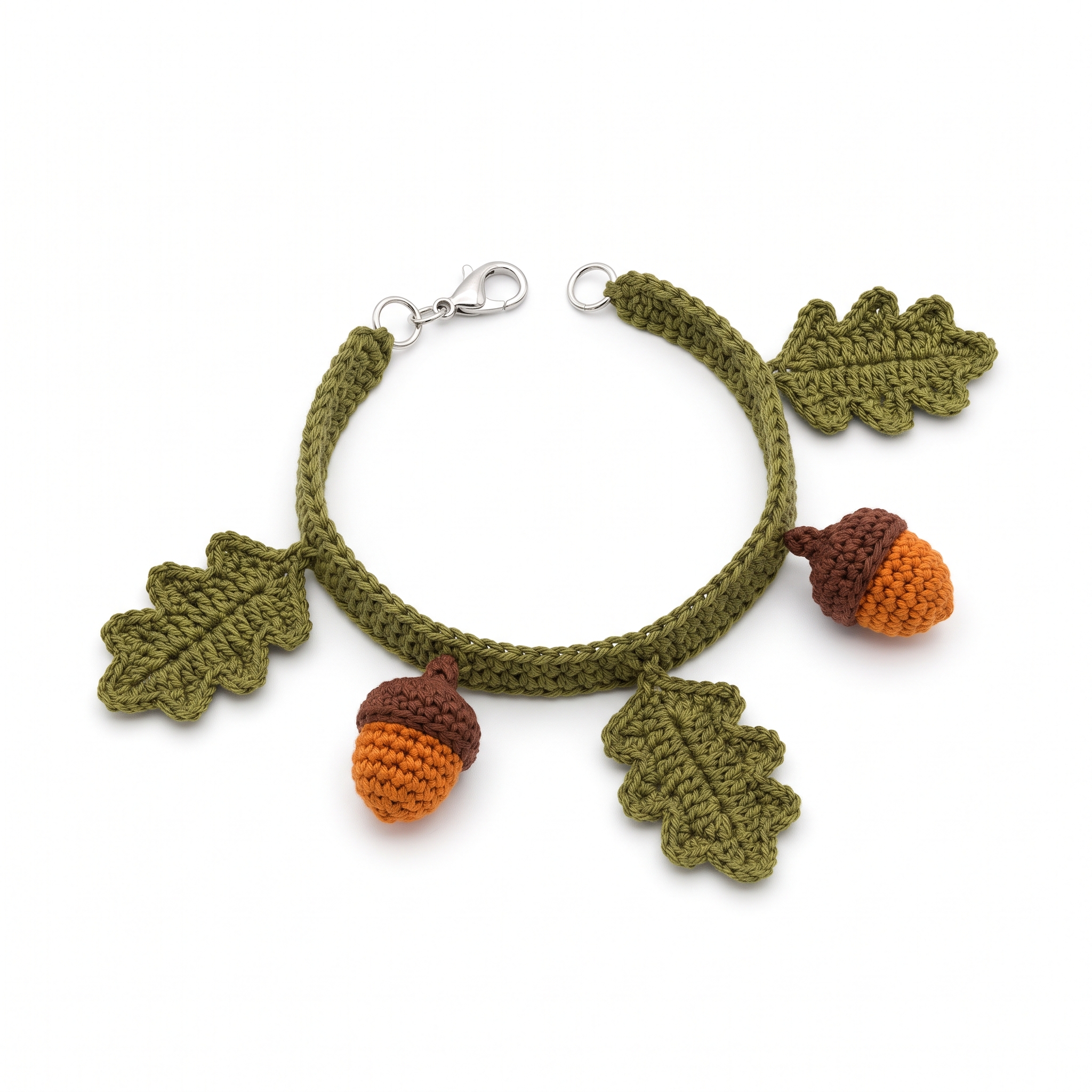 Autumn Acorn Oak Leaf Charm Bracelet Free Crochet Pattern