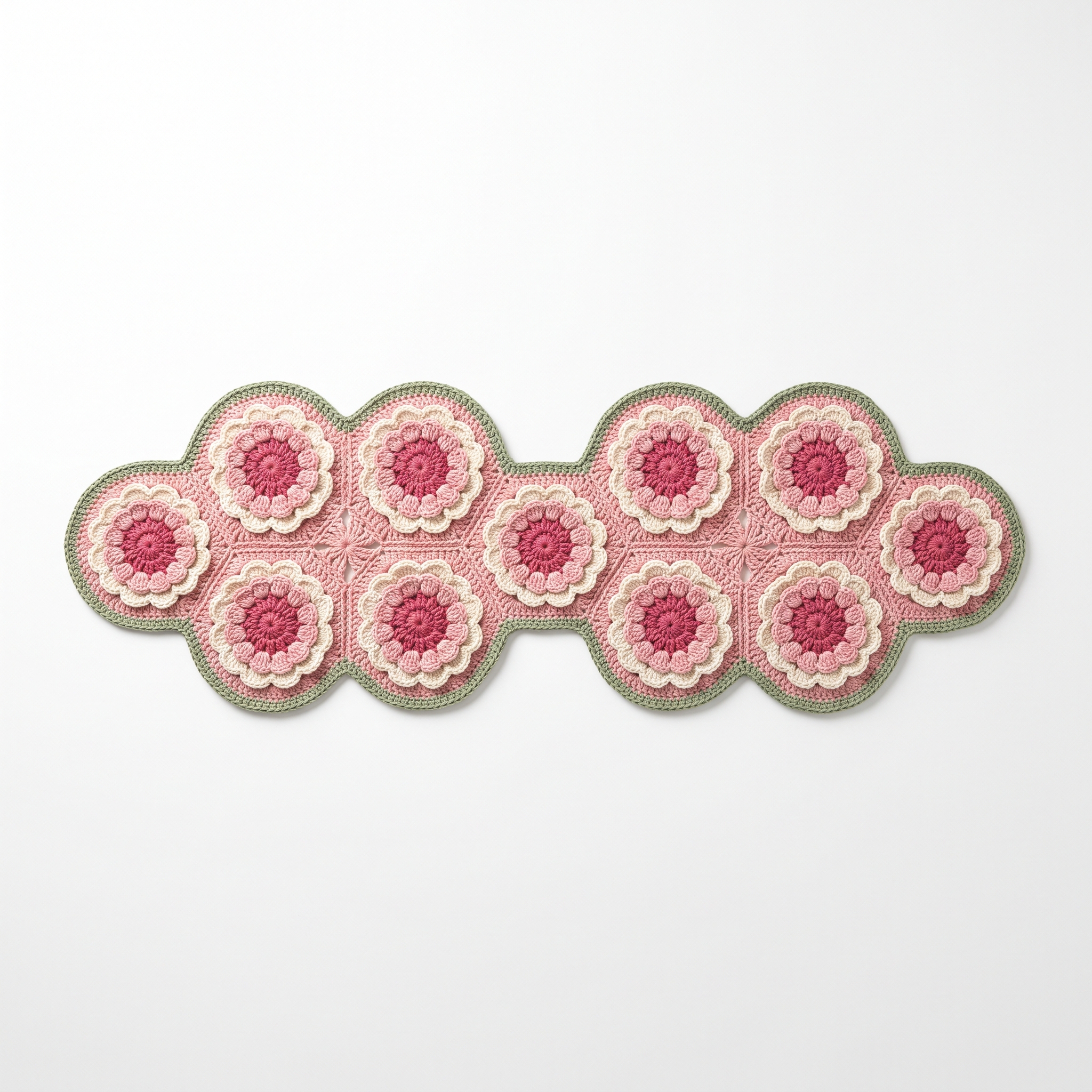 Blush Pink Peony Floral Table Runner Free Crochet Pattern