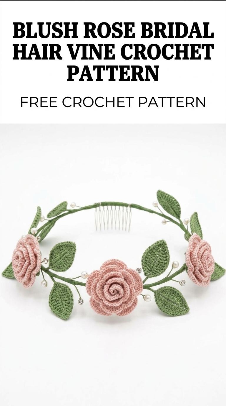 Blush Rose Bridal Hair Vine Crochet Pattern