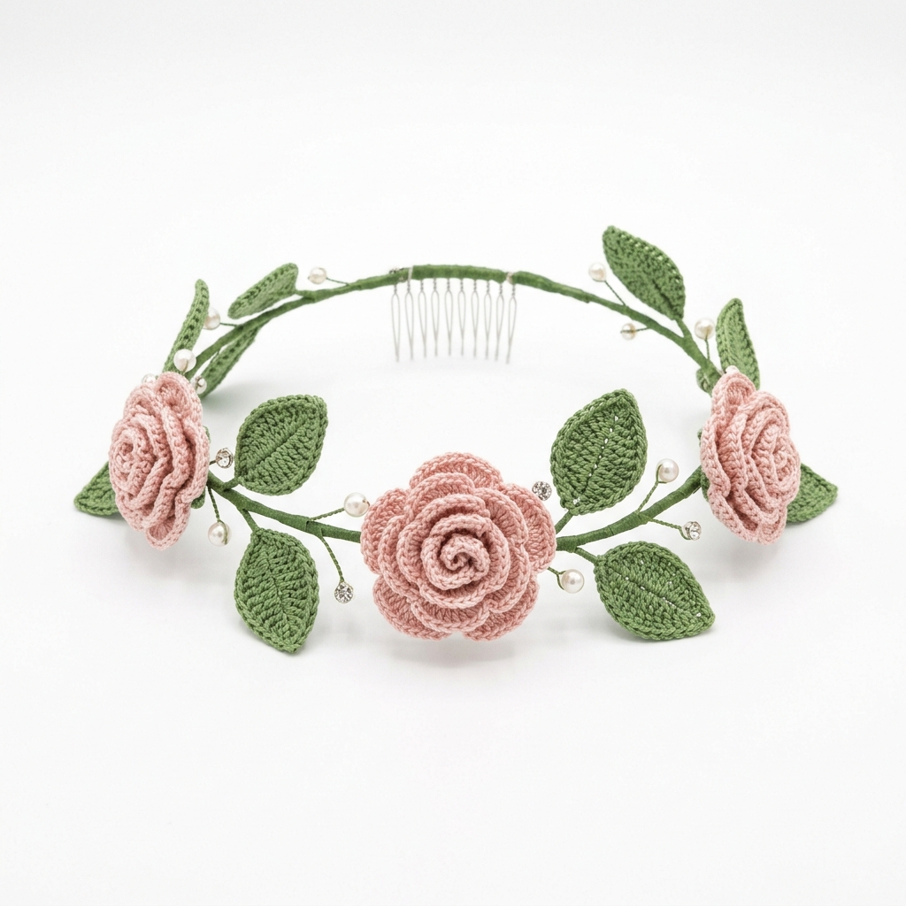Blush Rose Bridal Hair Vine Crochet Pattern