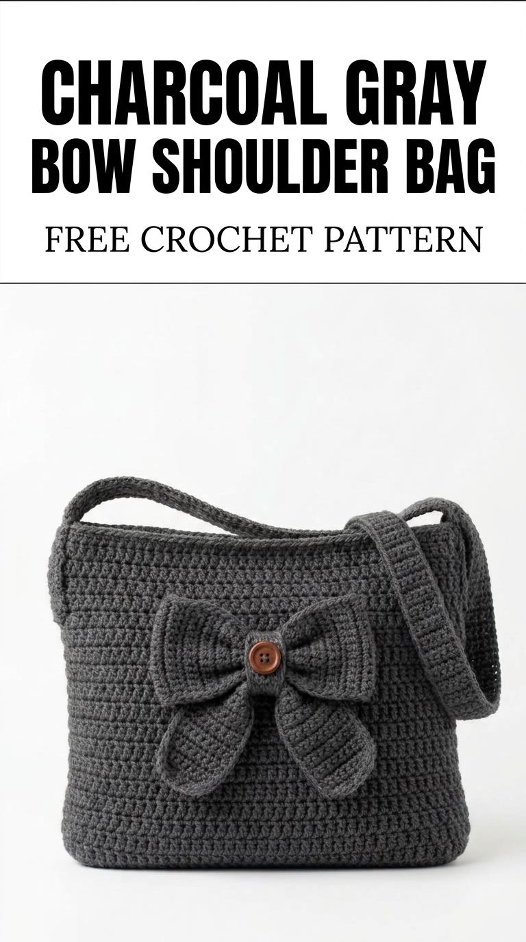 Charcoal Gray Bow Shoulder Bag Free Crochet Pattern