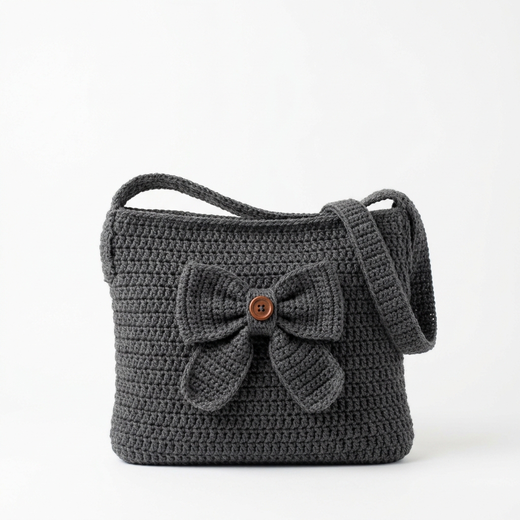 Charcoal Gray Bow Shoulder Bag Free Crochet Pattern
