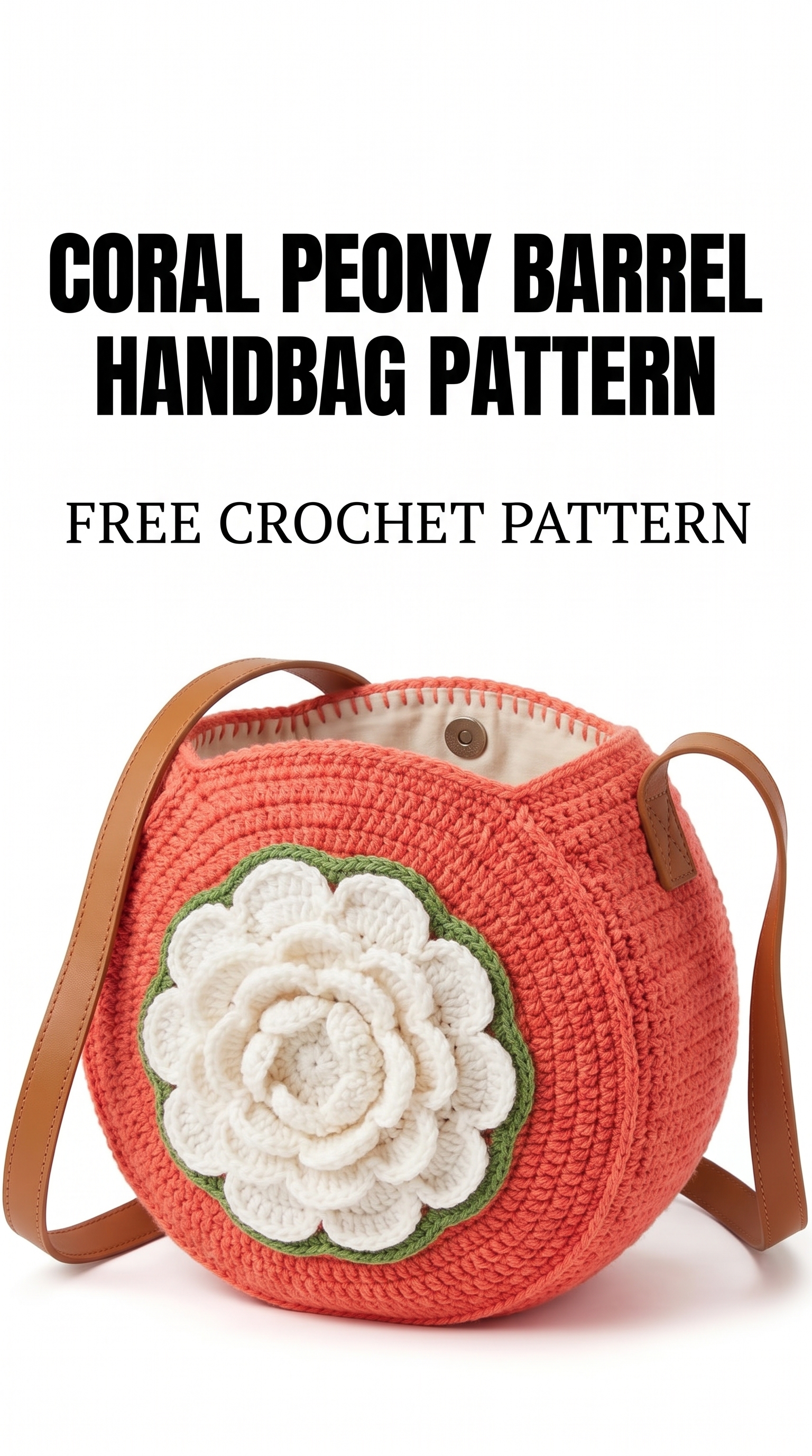 Coral Peony Barrel Handbag Free Crochet Pattern