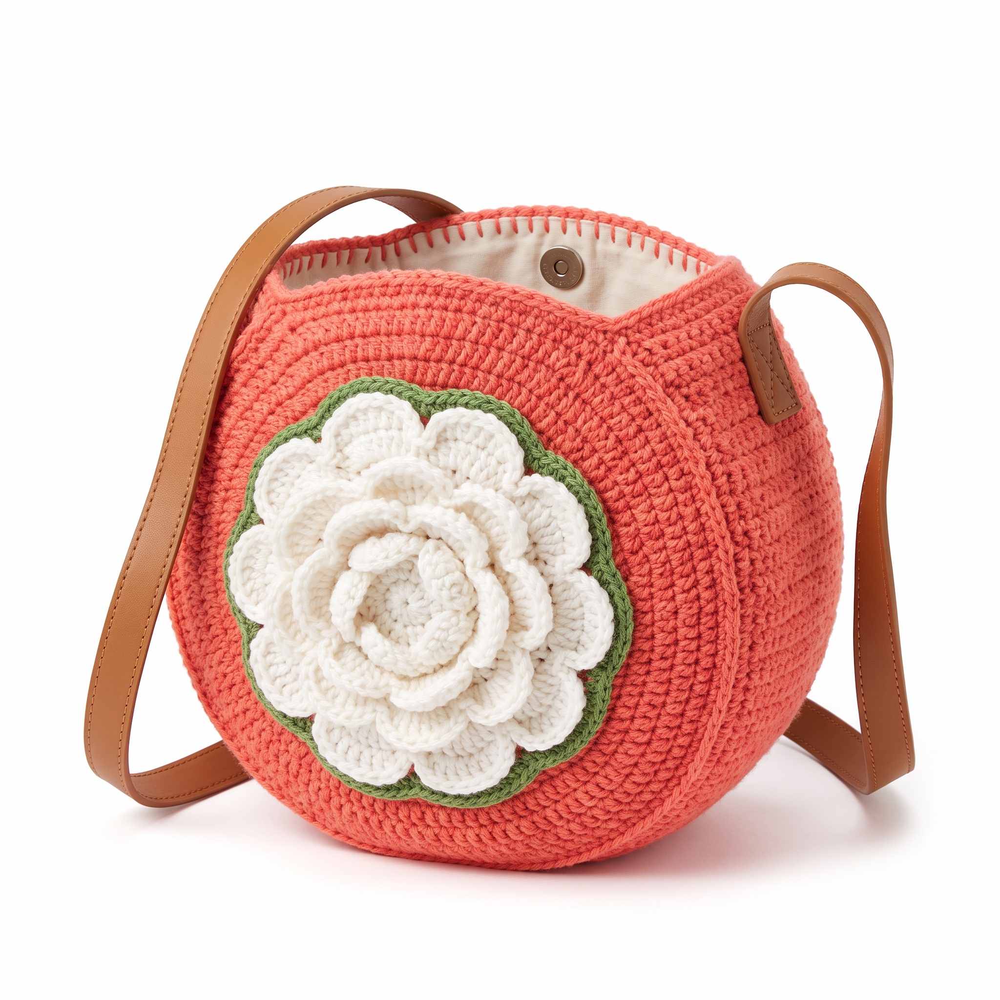 Coral Peony Barrel Handbag Free Crochet Pattern