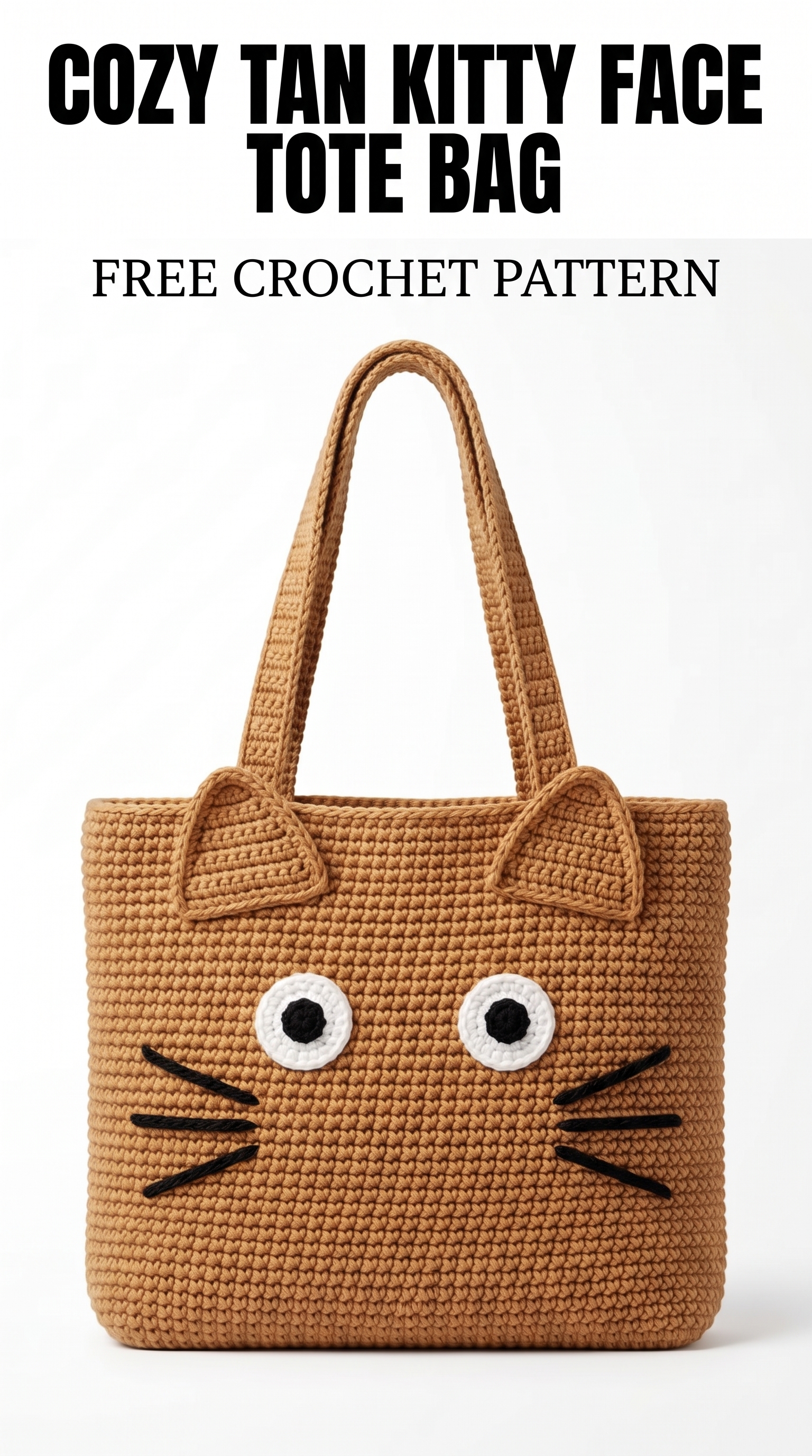 Cozy Tan Kitty Face Tote Bag Free Crochet Pattern
