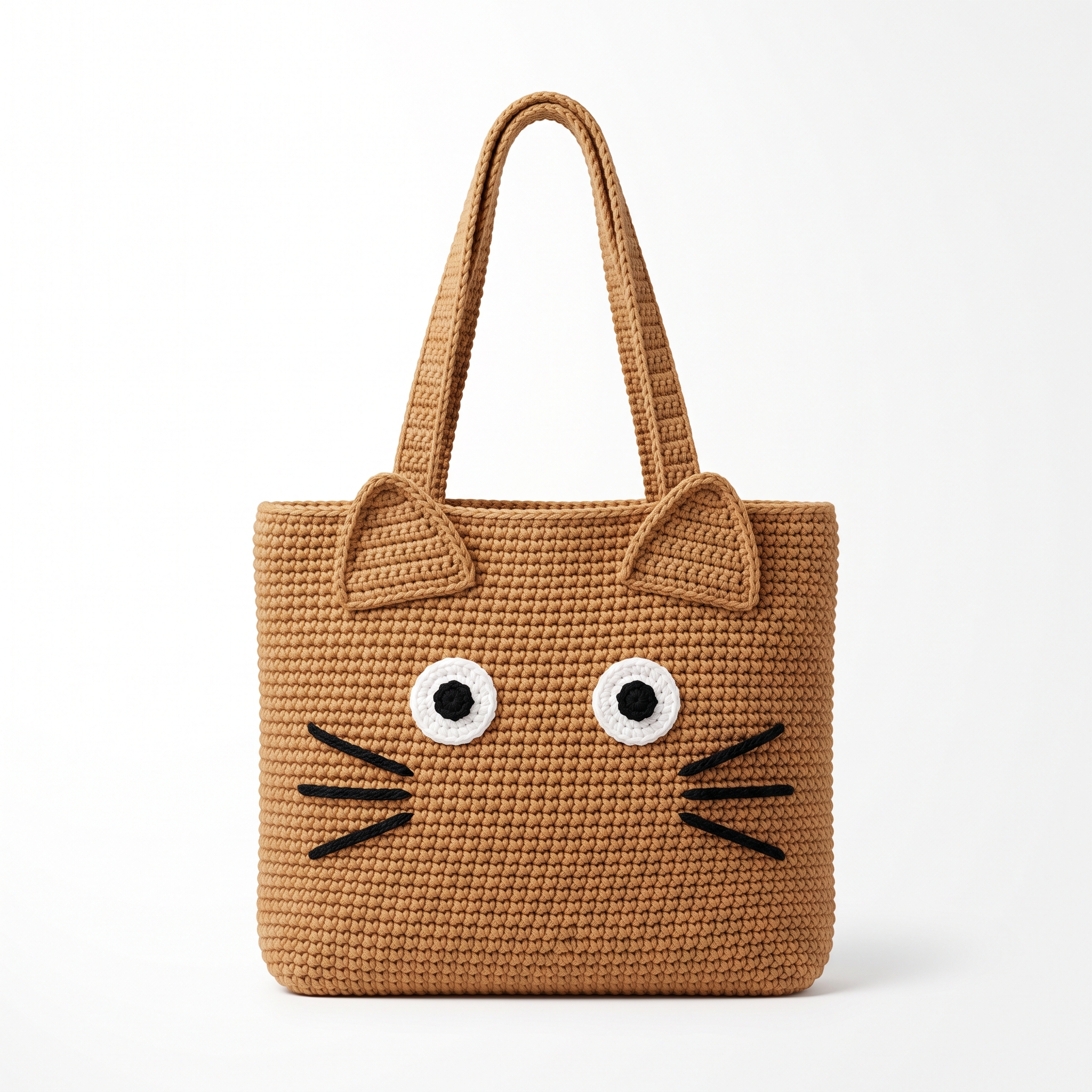 Cozy Tan Kitty Face Tote Bag Free Crochet Pattern