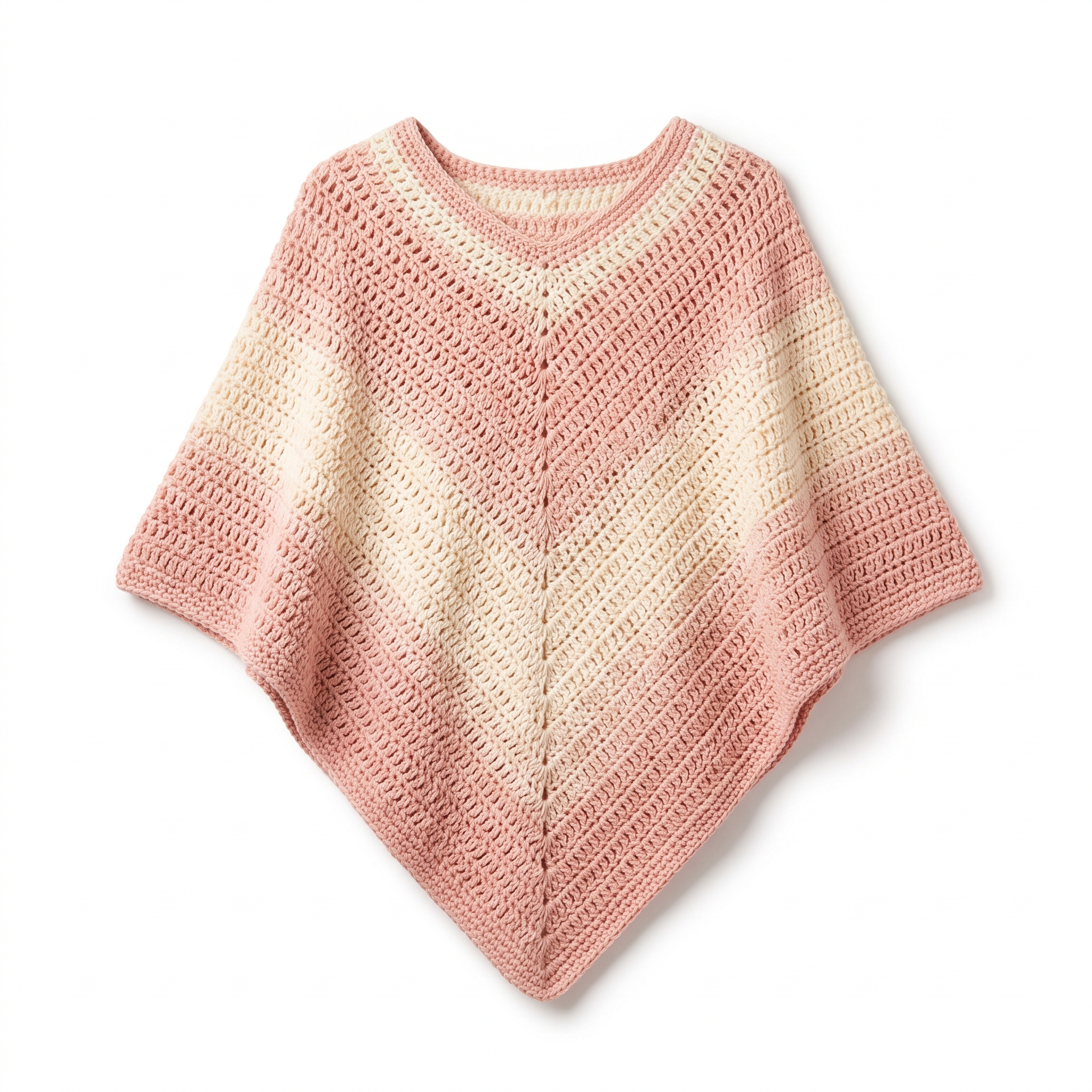 Cream and Blush Ombre Poncho Free Crochet Pattern