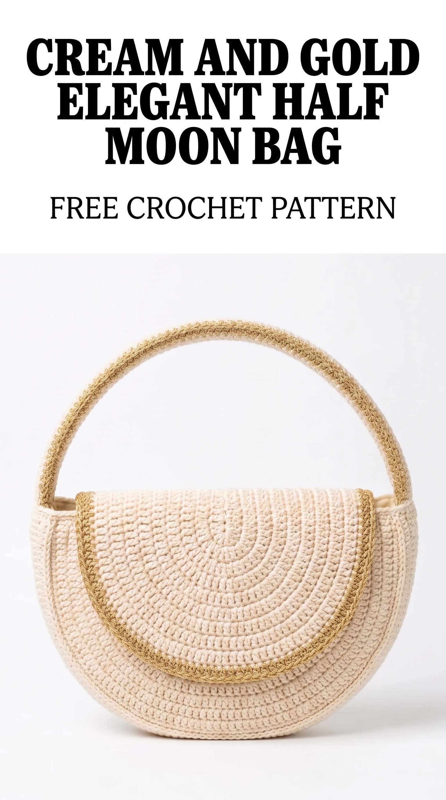 Cream and Gold Elegant Half Moon Bag Free Crochet Pattern