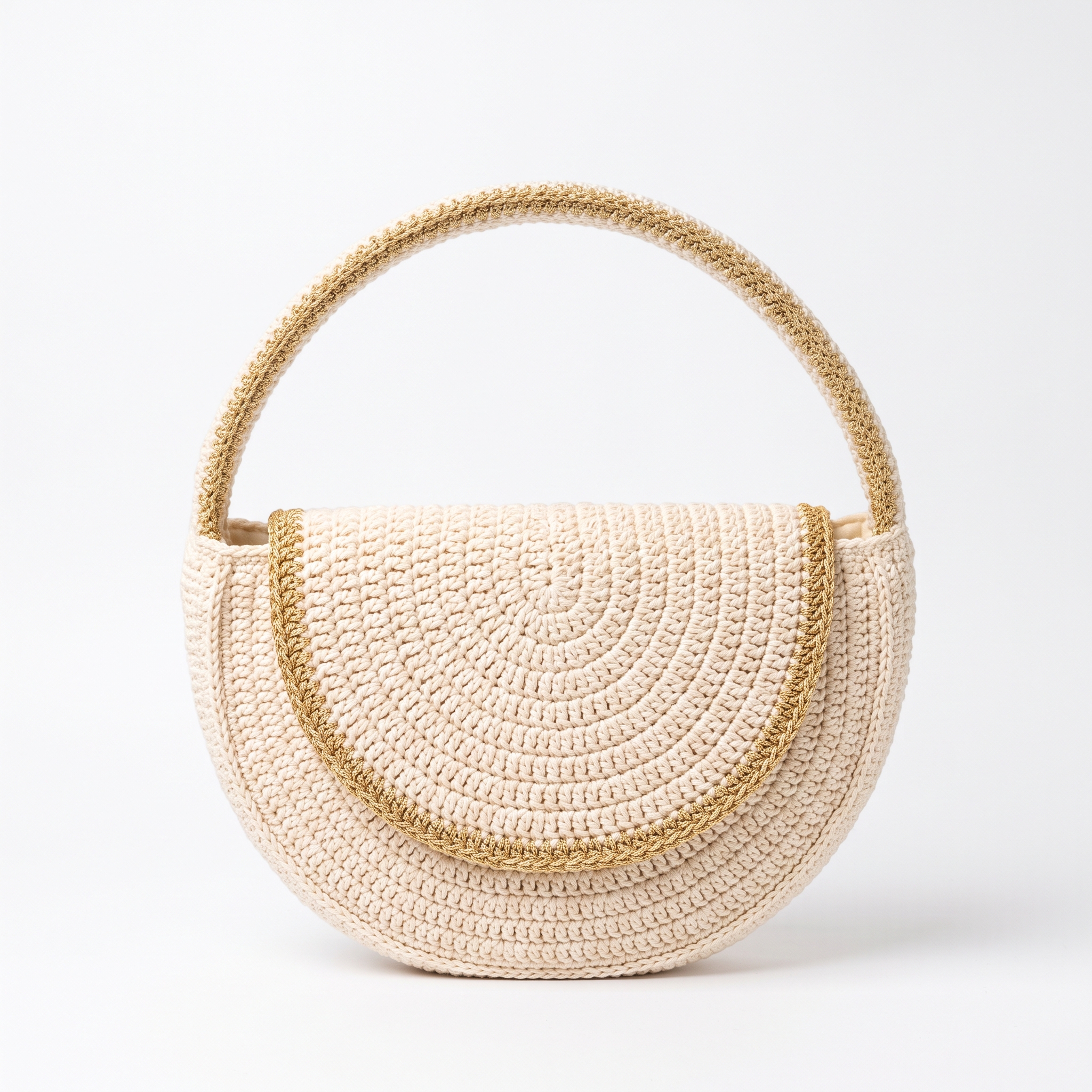 Cream and Gold Elegant Half Moon Bag Free Crochet Pattern