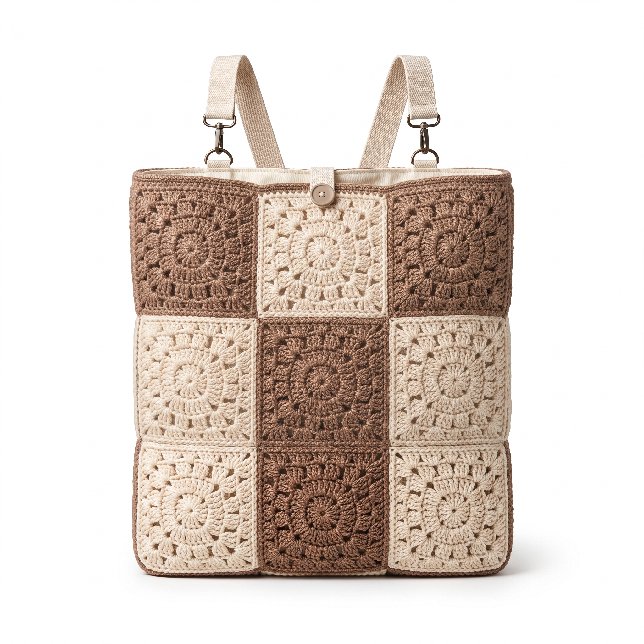 Cream and Mocha Two-Tone Granny Backpack Crochet Pattern