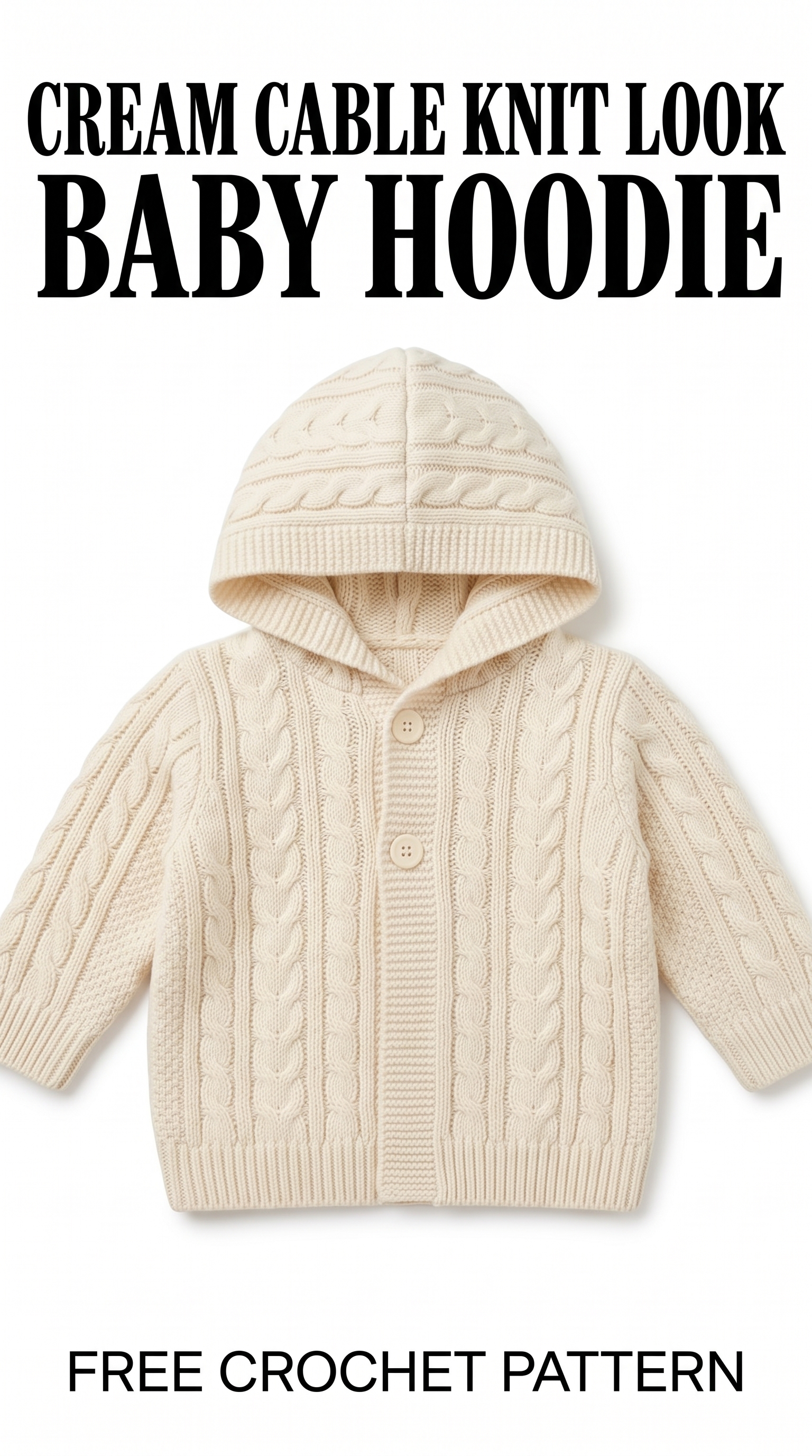 Cream Cable Knit Look Baby Hoodie Free Crochet Pattern