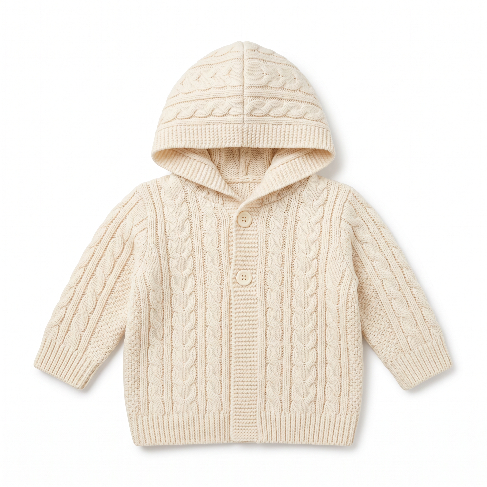 Cream Cable Knit Look Baby Hoodie Free Crochet Pattern