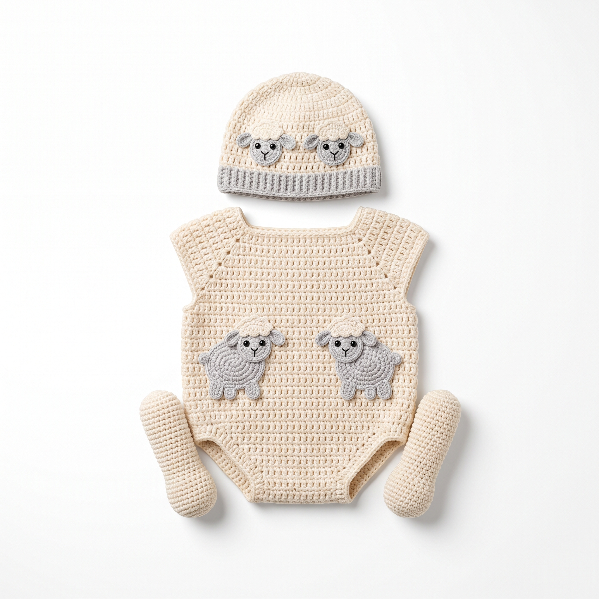 Cream Lamb Baby Romper Set Free Crochet Pattern