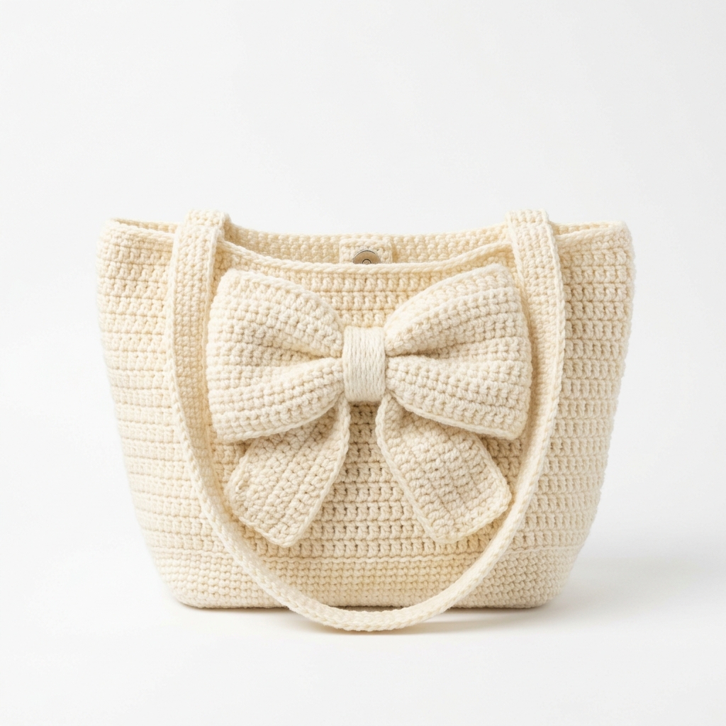 Cream White Elegant Bow Bag Free Crochet Pattern