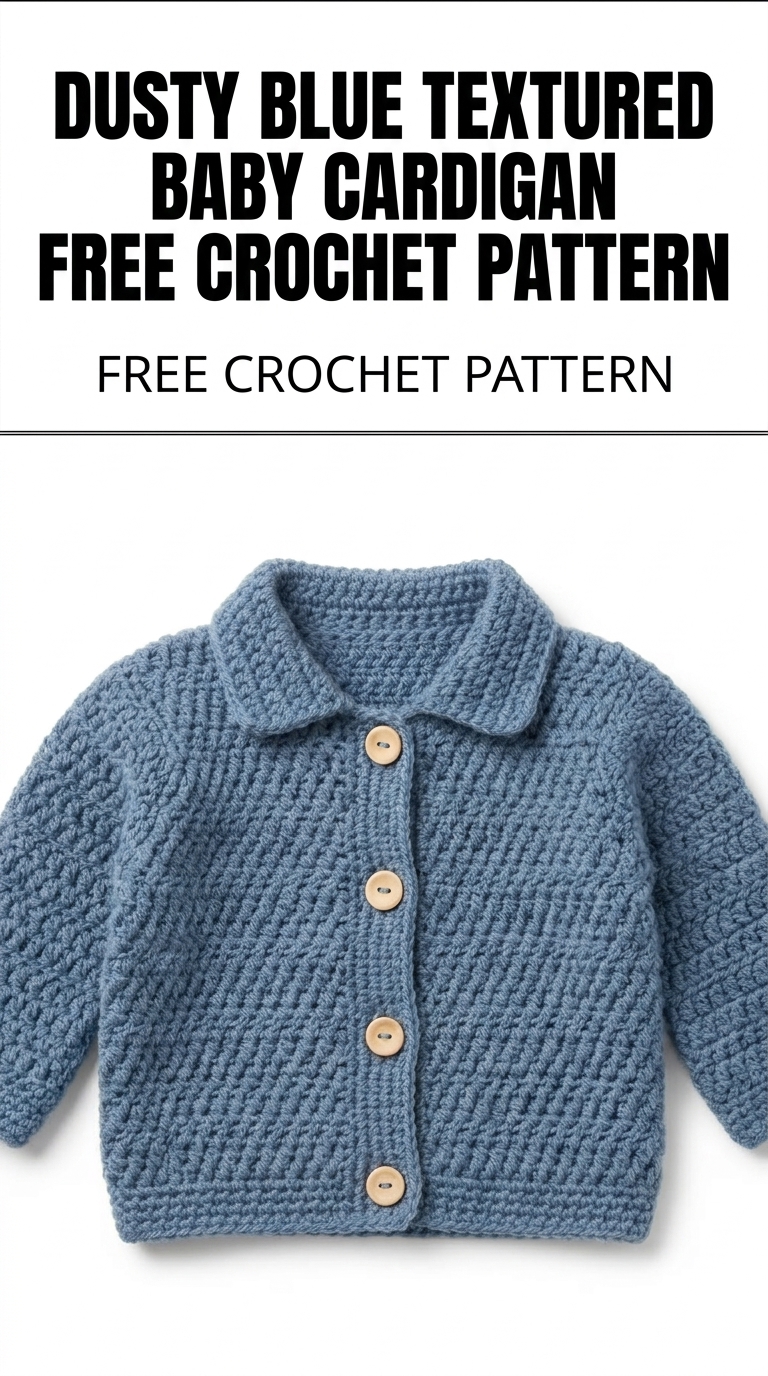 Dusty Blue Textured Baby Cardigan Free Crochet Pattern