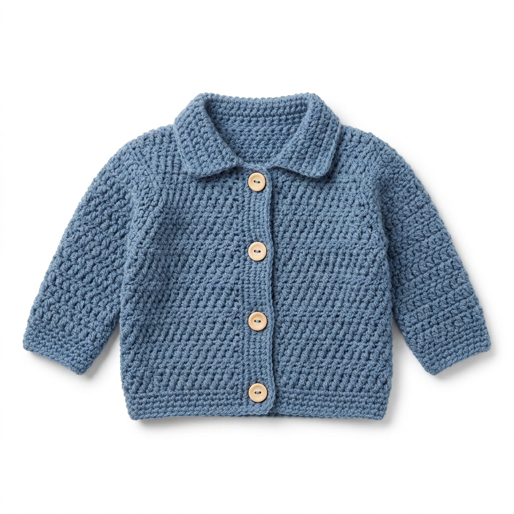 Dusty Blue Textured Baby Cardigan Free Crochet Pattern