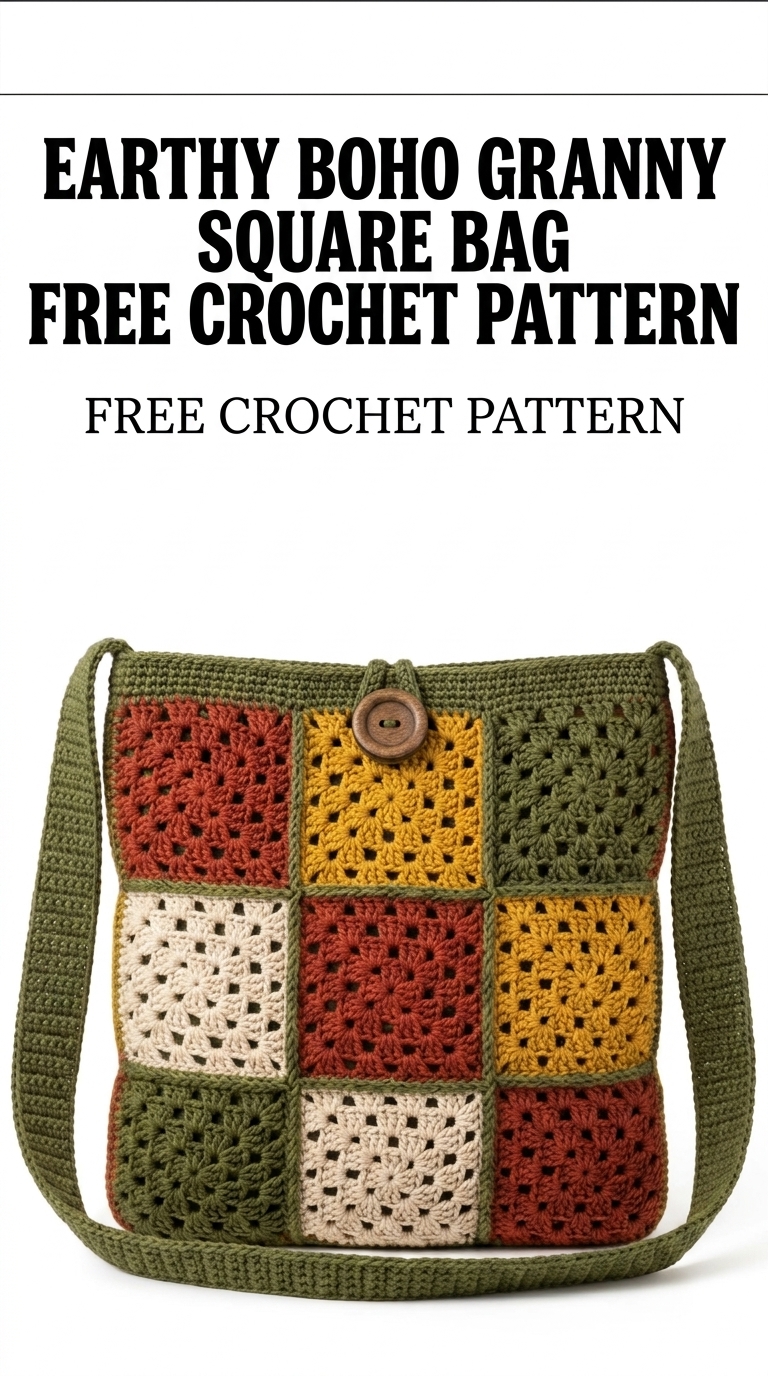 Earthy Boho Granny Square Bag Free Crochet Pattern