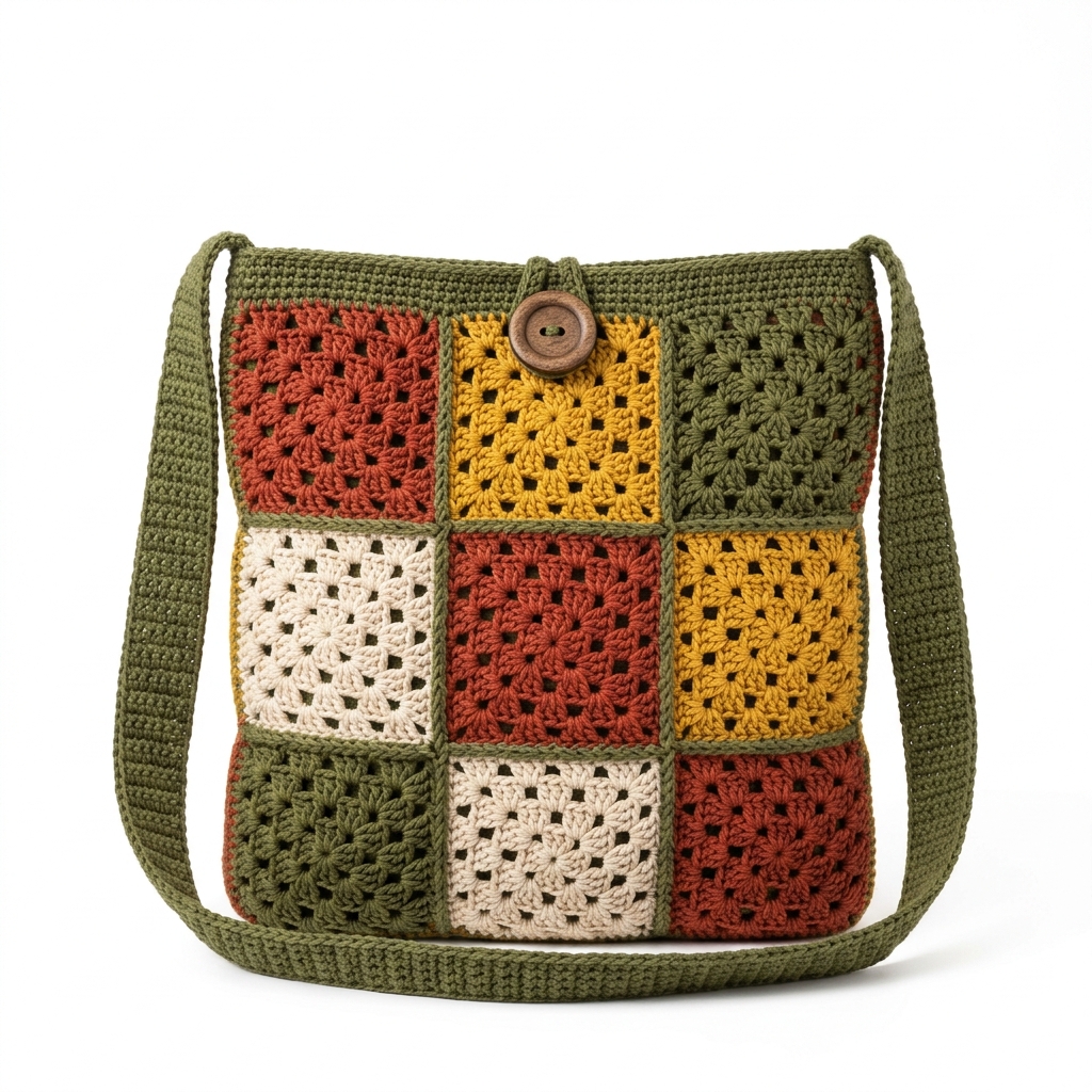 Earthy Boho Granny Square Bag Free Crochet Pattern