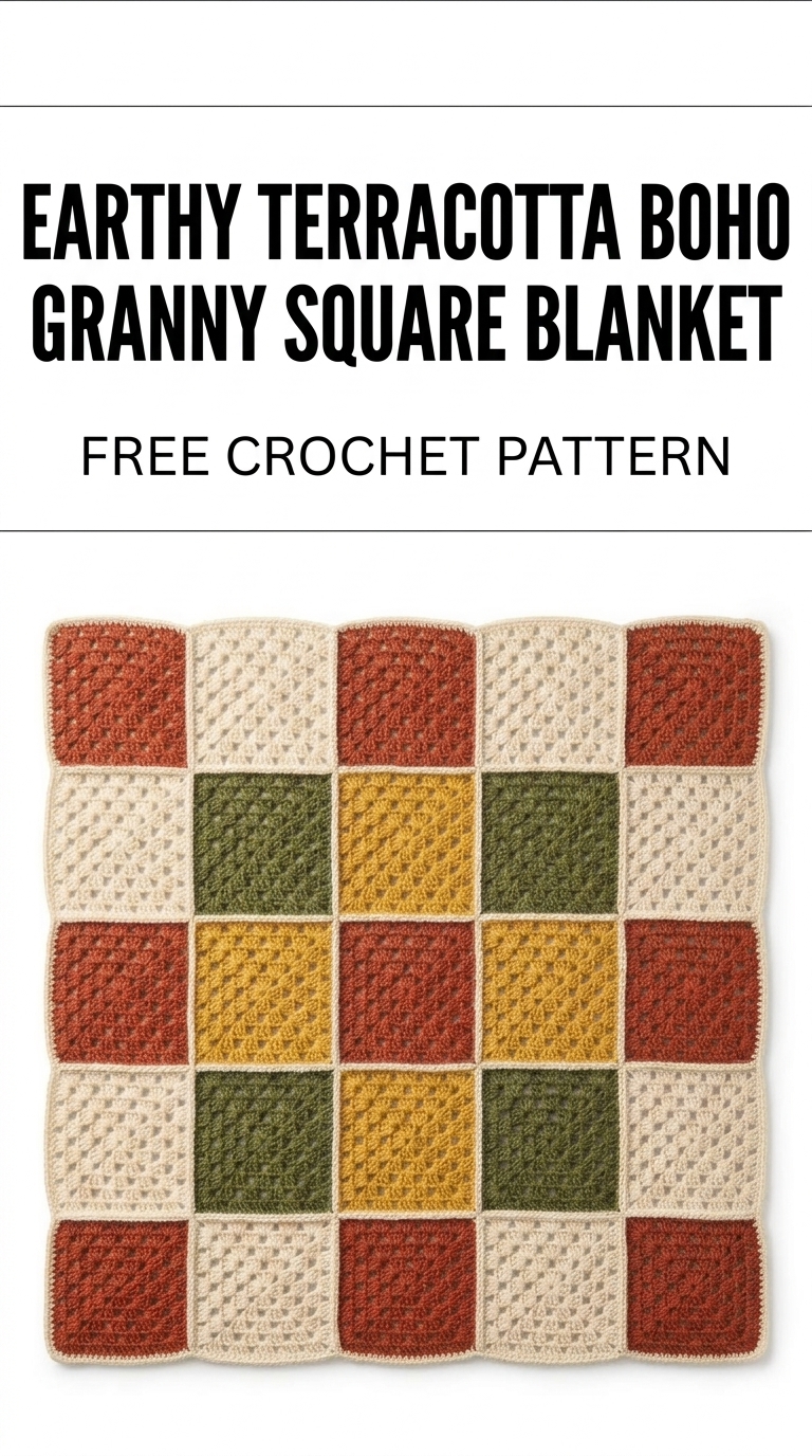 Earthy Terracotta Boho Granny Square Blanket Free Crochet Pattern