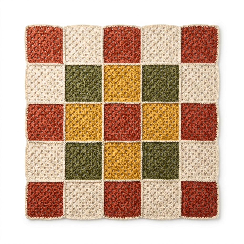 Earthy Terracotta Boho Granny Square Blanket Free Crochet Pattern