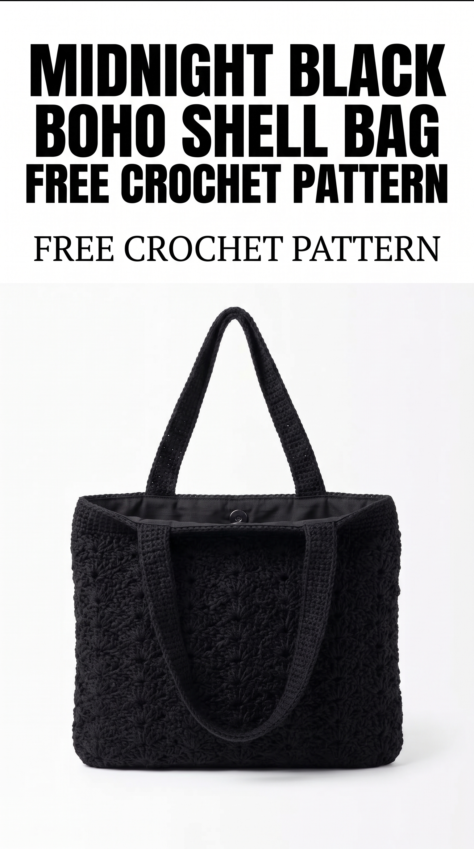 Midnight Black Boho Shell Bag Free Crochet Pattern