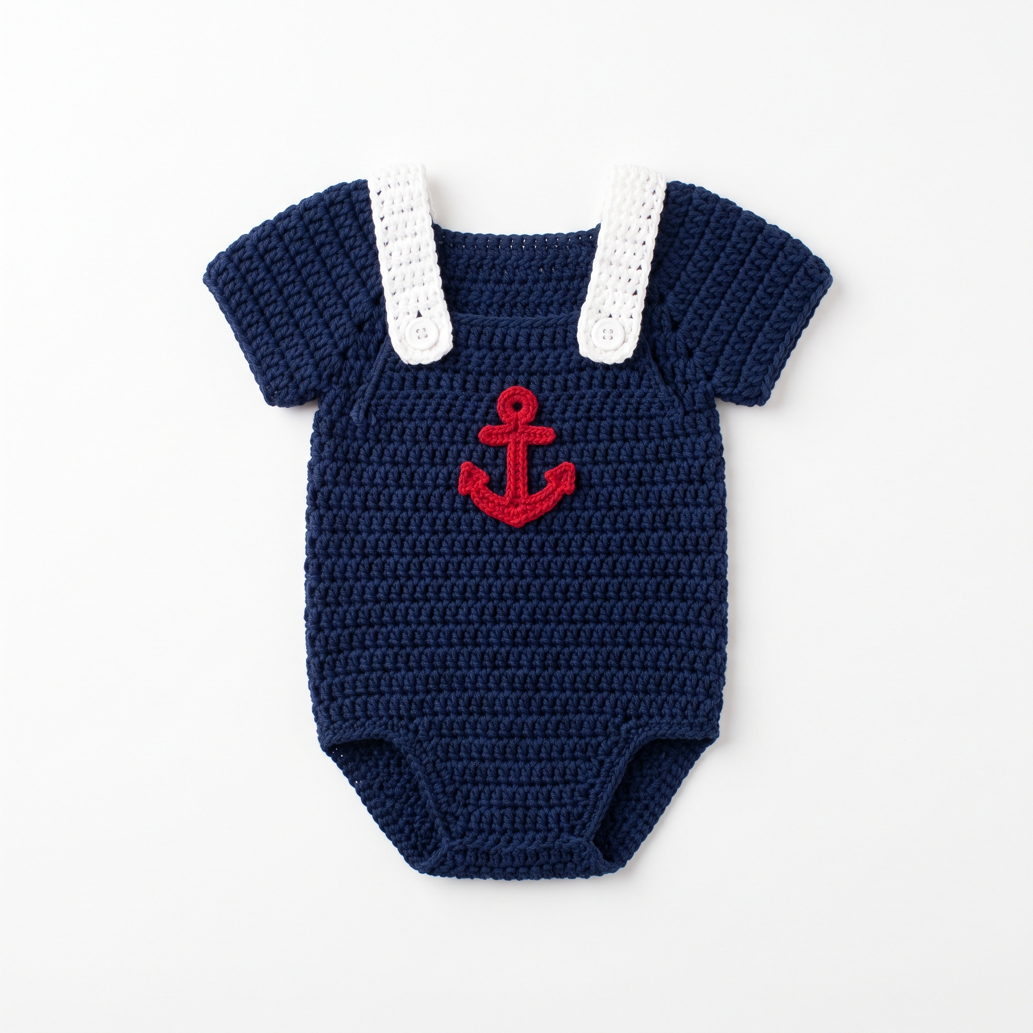 Navy Blue Nautical Baby Romper Free Crochet Pattern