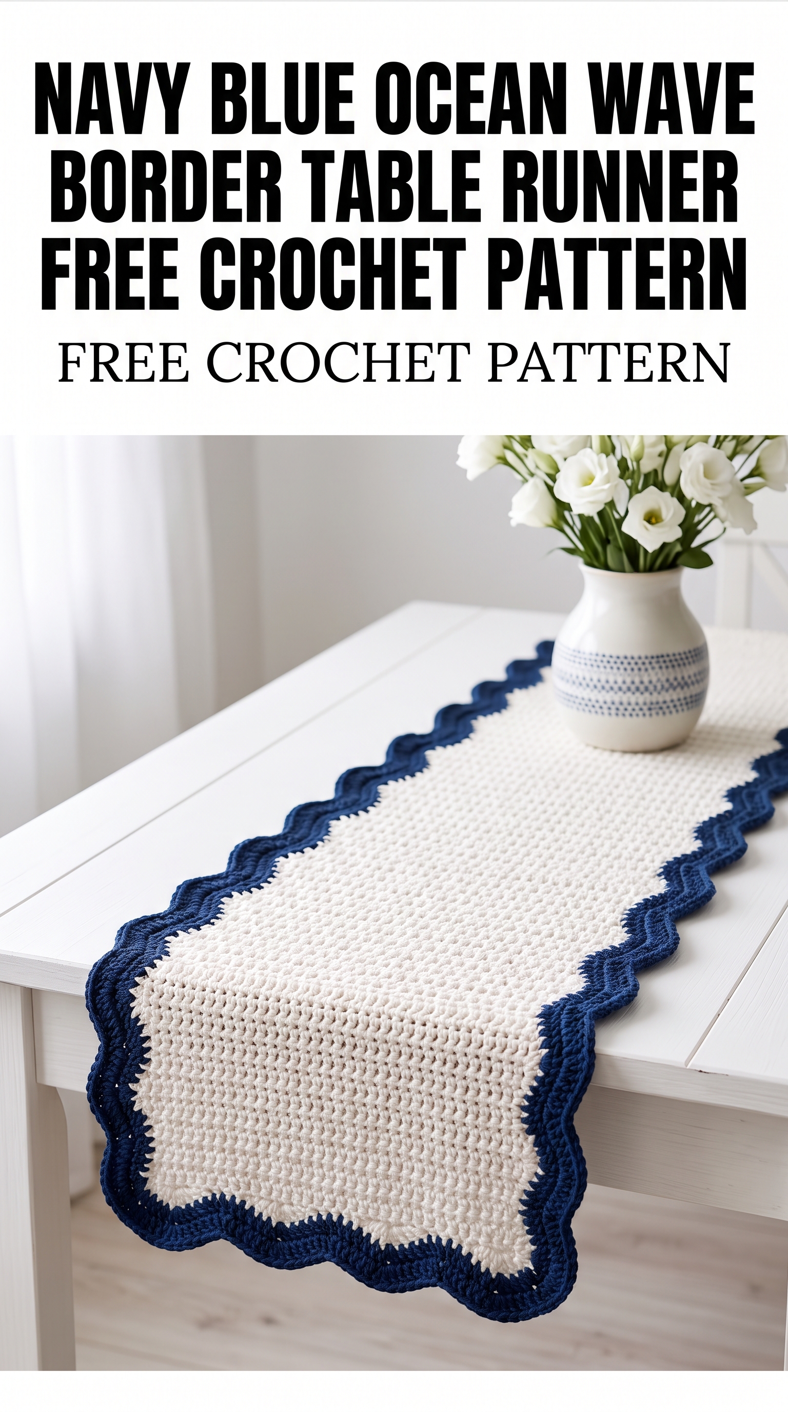 Navy Blue Ocean Wave Border Table Runner Free Crochet Pattern