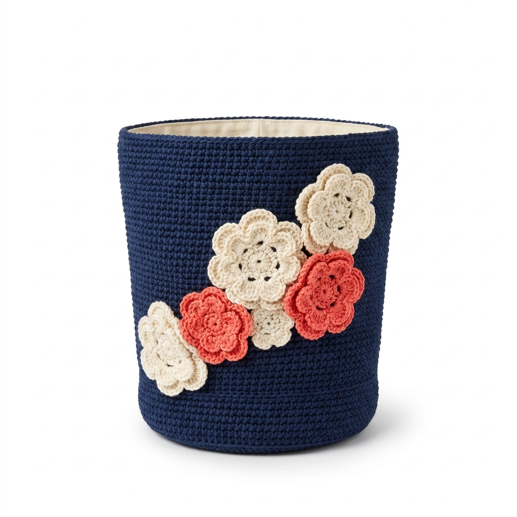 Navy Nautical Floral Bucket Bag Free Crochet Pattern