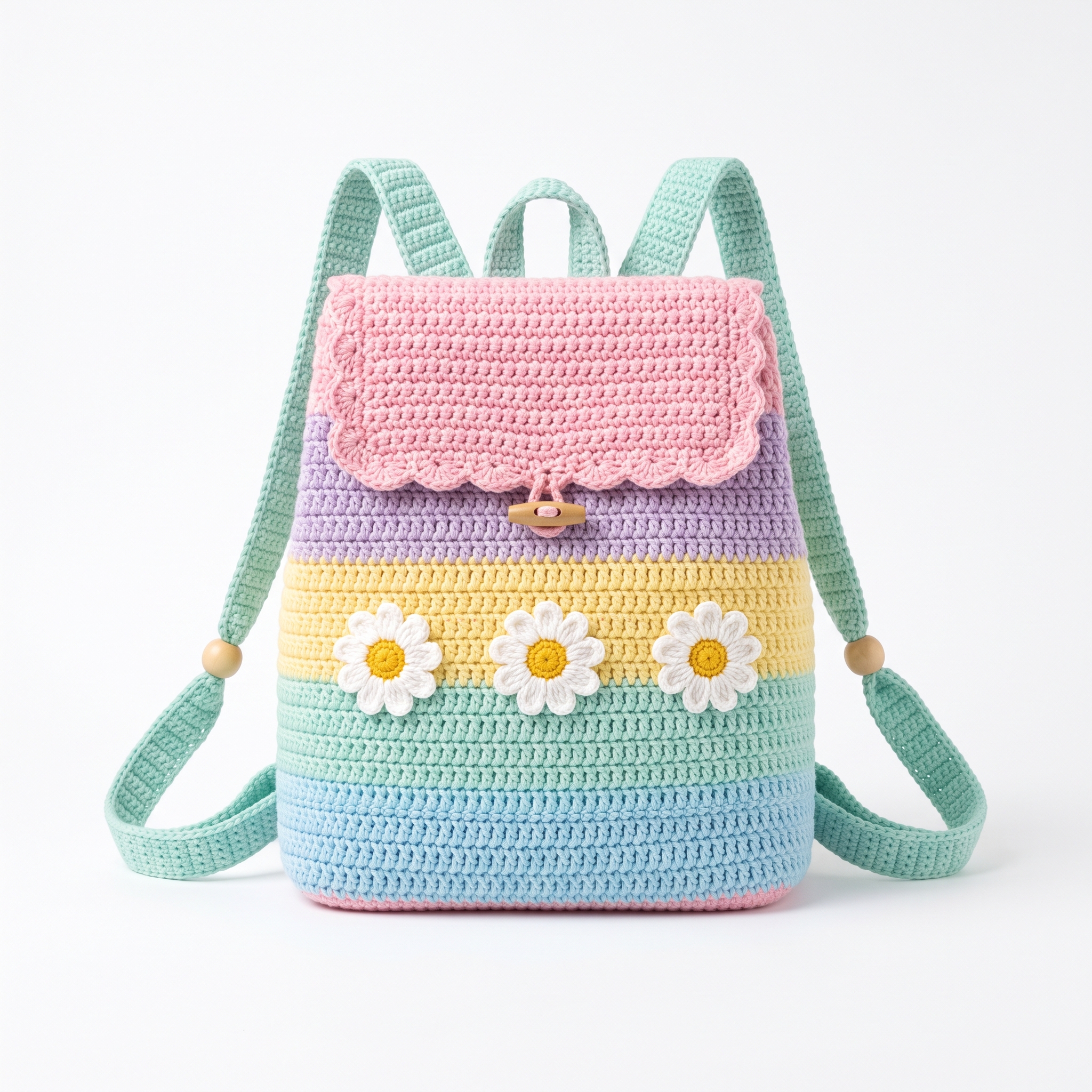 Pastel Rainbow Daisy Backpack Free Crochet Pattern