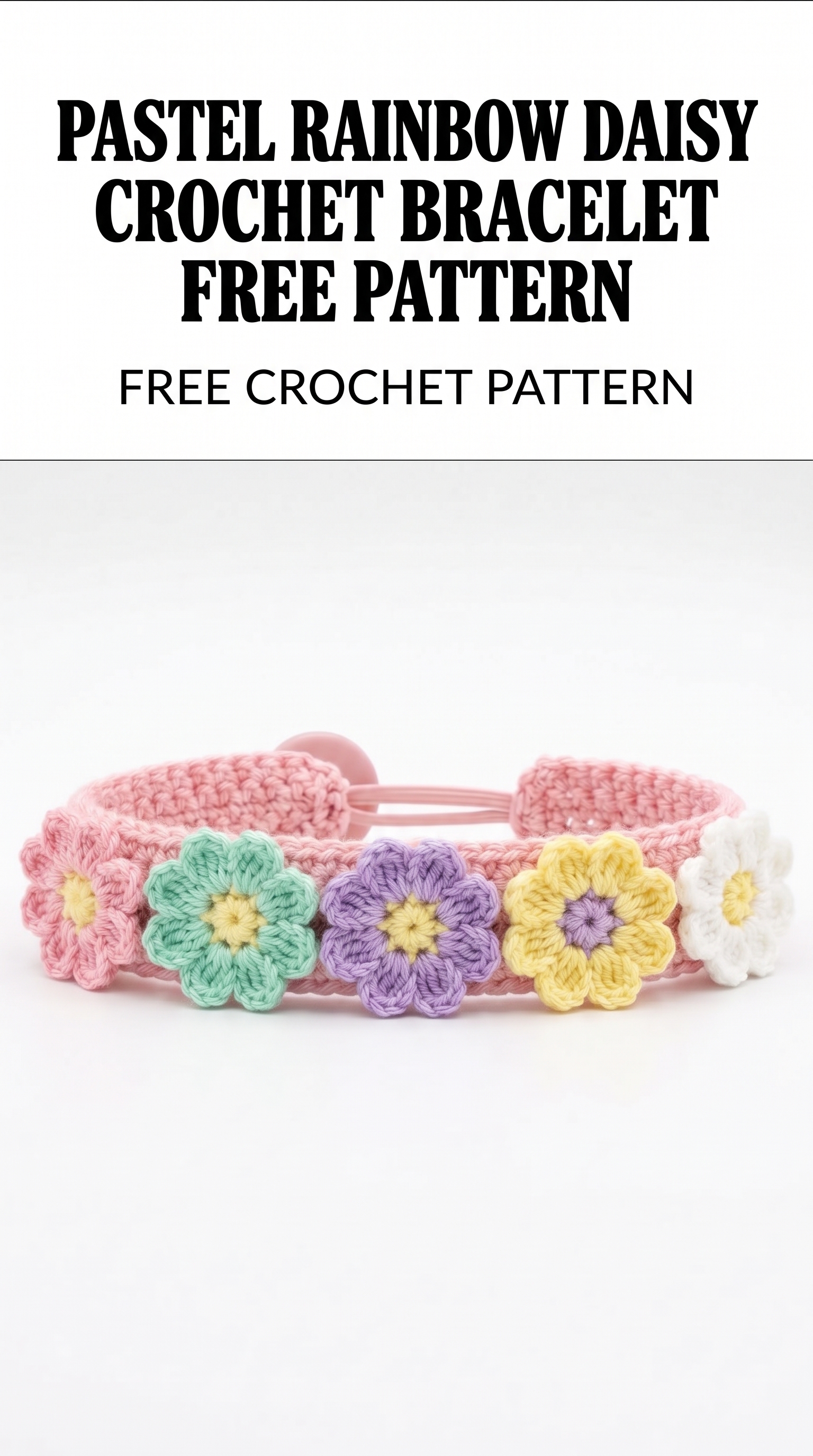 Pastel Rainbow Daisy Crochet Bracelet Free Pattern