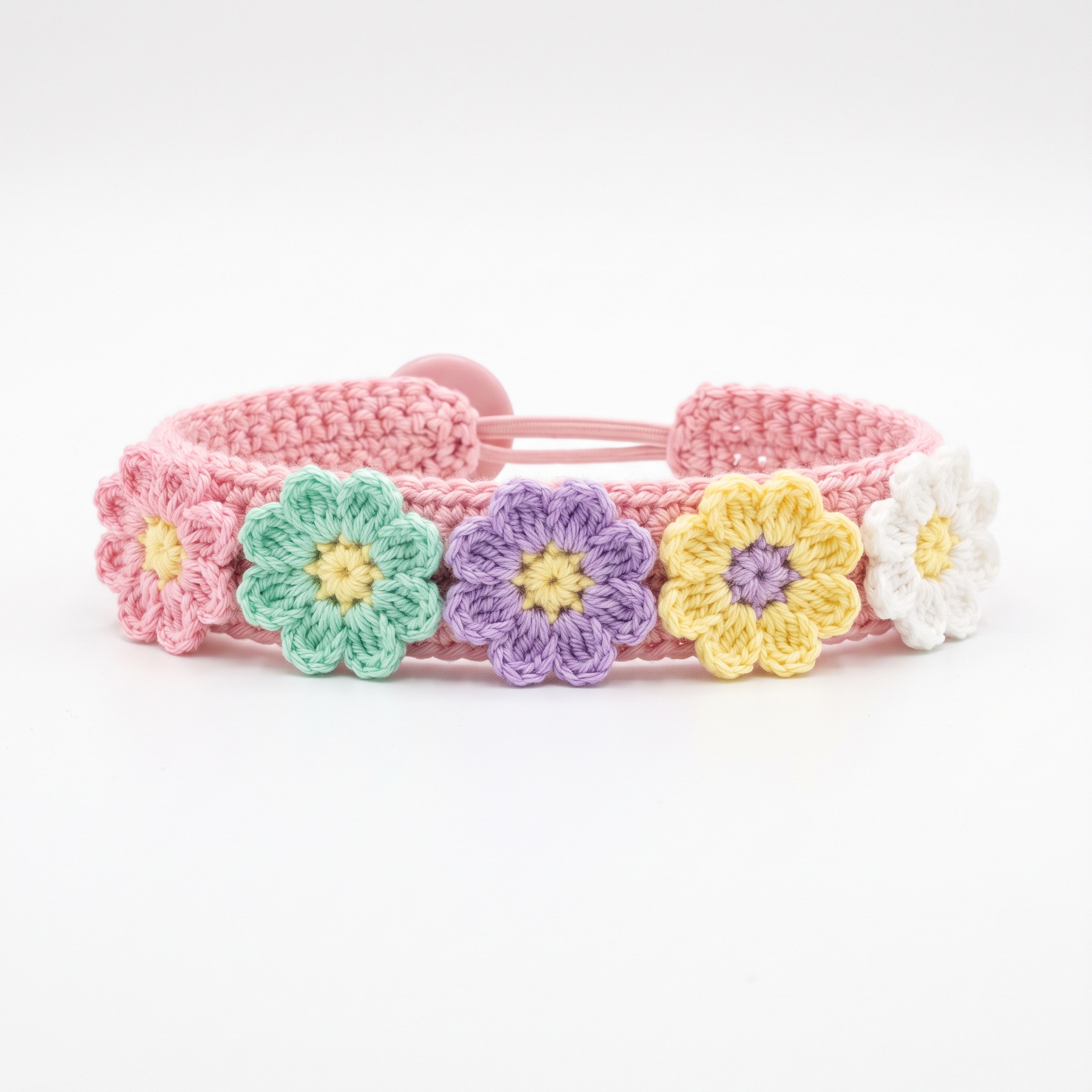 Pastel Rainbow Daisy Crochet Bracelet Free Pattern