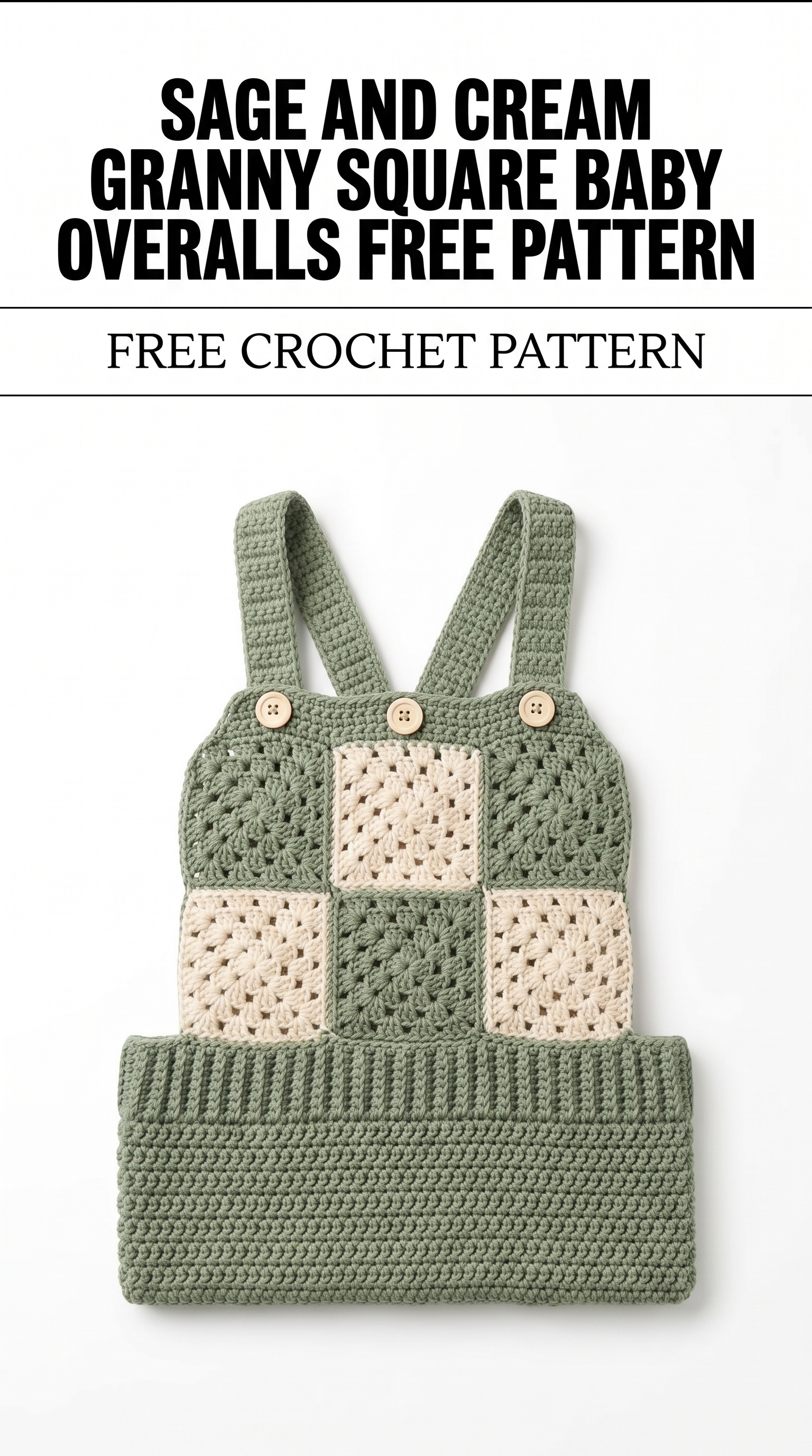 Sage and Cream Granny Square Baby Overalls Free Pattern