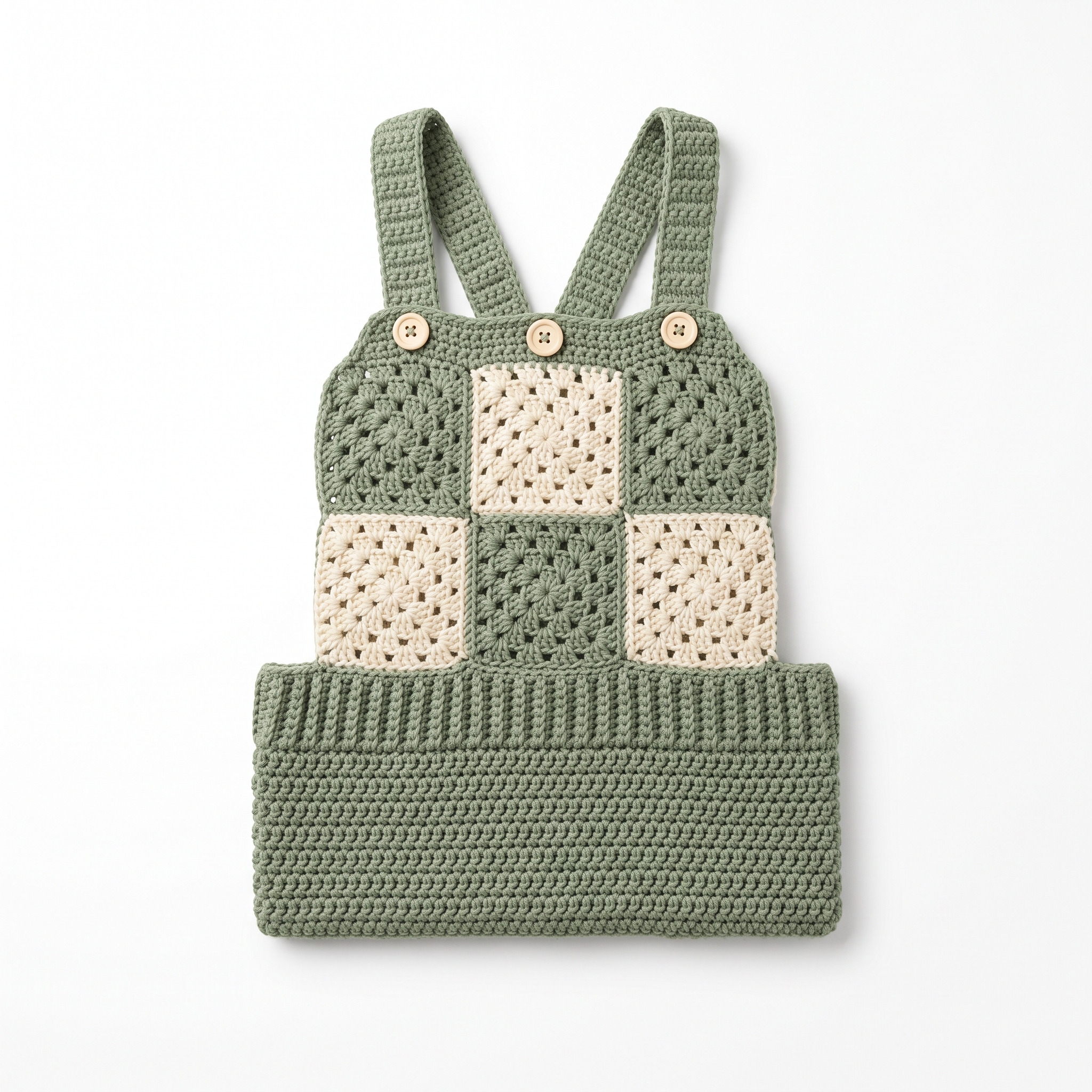Sage and Cream Granny Square Baby Overalls Free Pattern