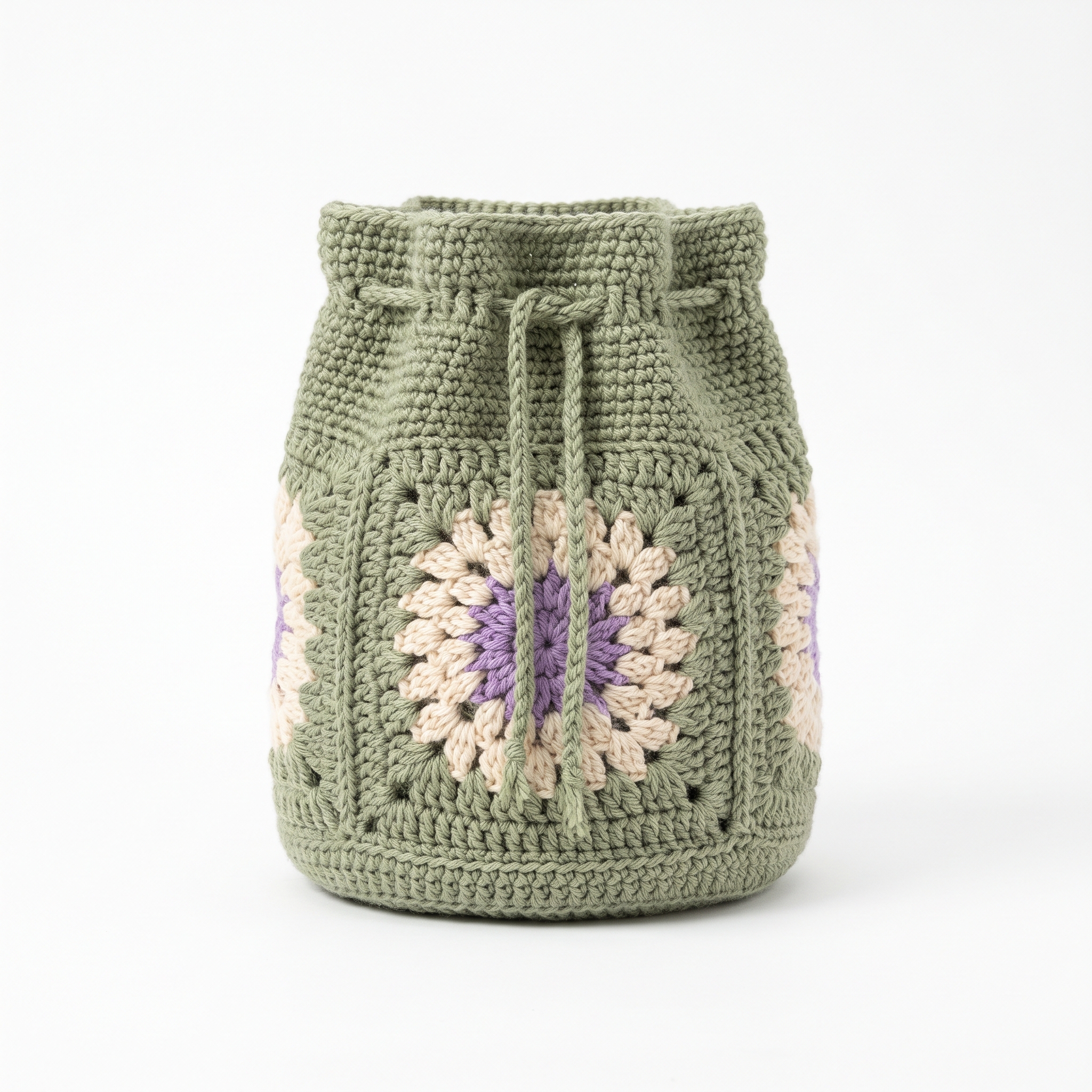 Sage Wildflower Drawstring Bag Free Crochet Pattern