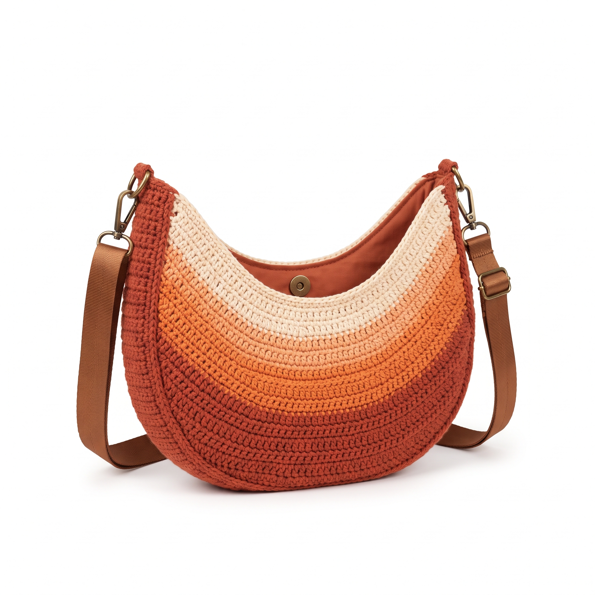 Terracotta Sunset Moon Bag with Bronze Hardware Free Crochet Pattern