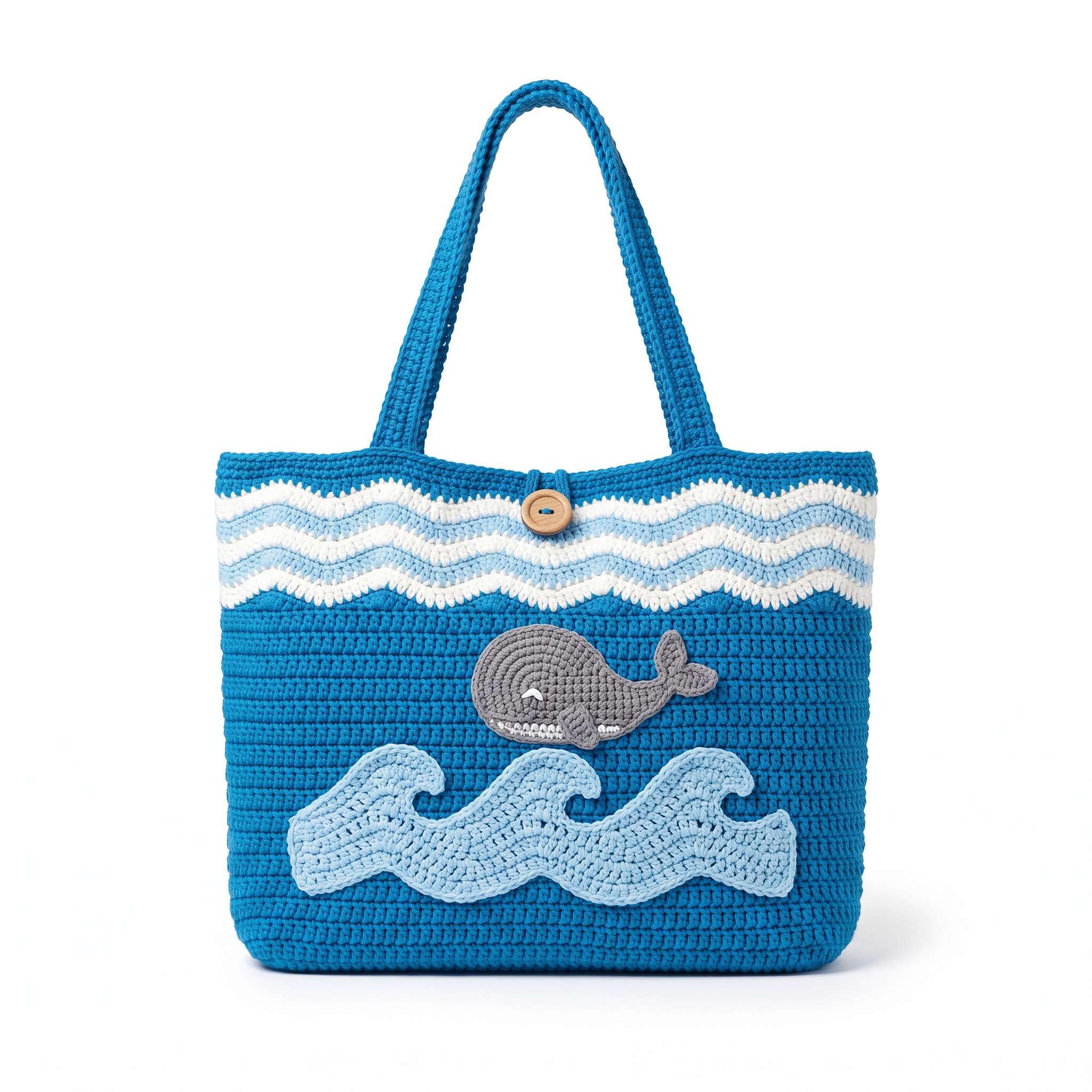 Whale and Wave Crochet Ocean Tote Free Pattern