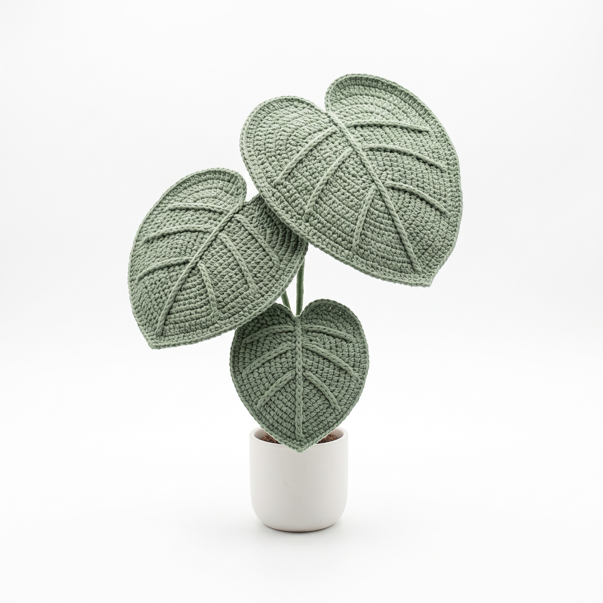 White and Sage Minimal Monstera Crochet Plant Pattern