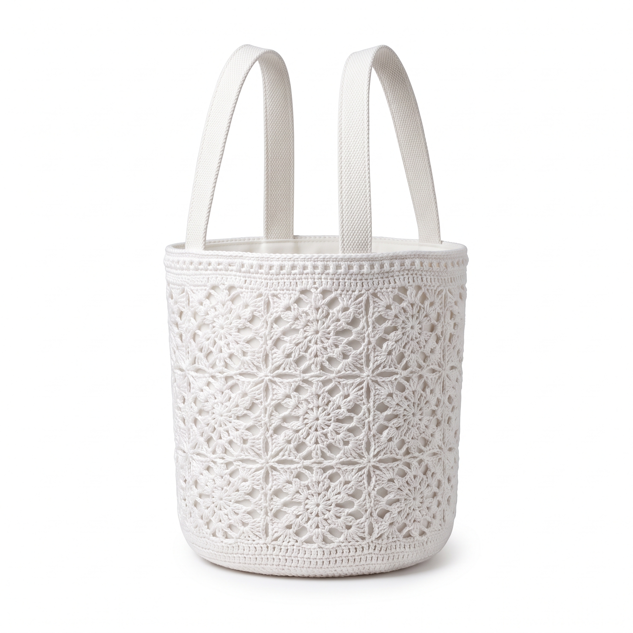 Winter White Snowflake Lace Bucket Bag Free Crochet Pattern